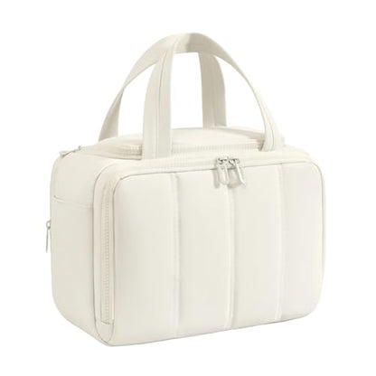 Travel Makeup Bag,Puffy Toiletry Bag for Women,Cosmetic Travel Bag Lightweight,Toiletries Organizer with Trolley Sleeve,White - color: White