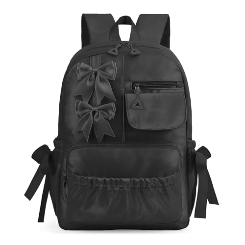Girls High Middle School Backpack with Bows for Kids Kawaii Coquette Bookbag 5-12 - color: Black, size: Large (17"h)