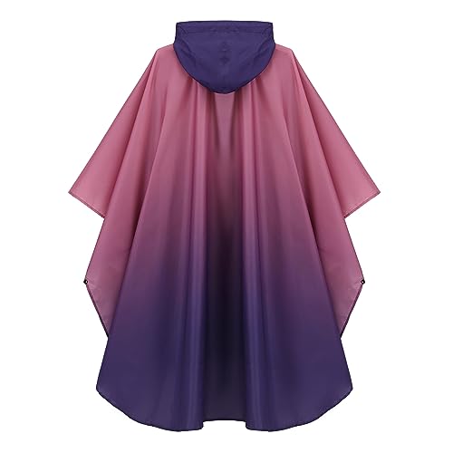 Fashion Hooded Rain Poncho Waterproof Raincoat Jacket with pocket for Women/Men/Adult - color: Gradient Pink/Purple