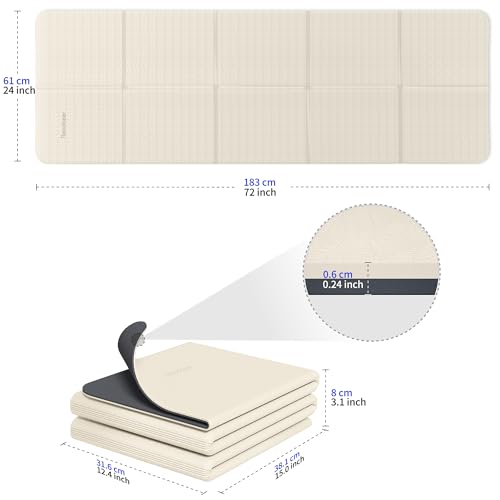 Readaeer Foldable Yoga Mat for Travel Folding Yoga Mat 6mm Thick with Carrying Bag, Non-Slip TPE Exercise Pilates Mat for 72" L x 24" W x 0.24 Inch - color: Beige