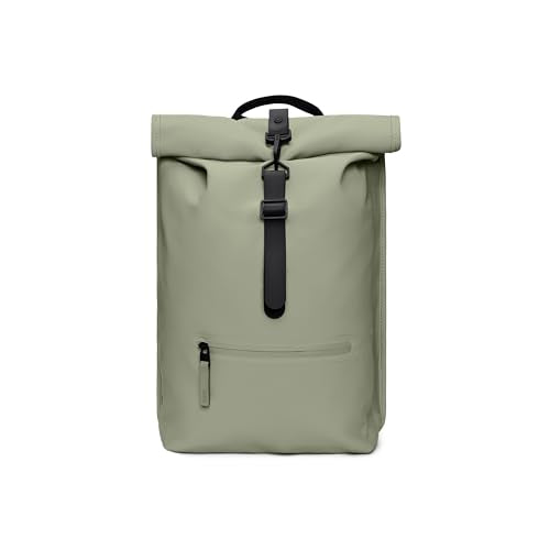 RAINS Rolltop Rucksack - Drift Water Resistant Water Repellent Rolltop Backpack Padded Straps Air-Mesh Back Minimalist Contemporary Urban Design - 2 Year Warranty - color: Drift, size: Standard