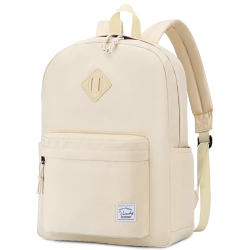 VASCHY Lightweight Backpack for School, Water Resistant Classic Bookbag with Side Pockets for Girls,Kids,Teens Beige - color: Almond Beige