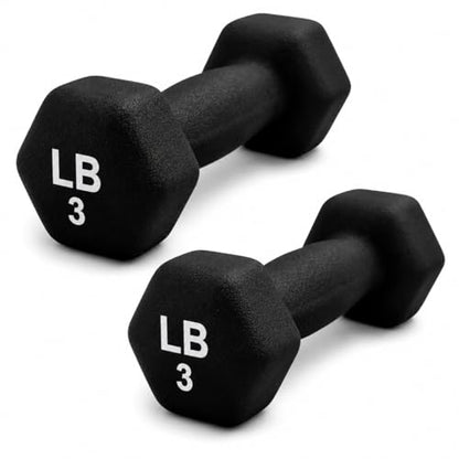 Neoprene Hexagon Dumbbells with Cast Ergo Handle (1 to 15lbs Pack of 1, 2, 4) | Durable Anti-Slip Exercise & Fitness Strength Training Free Weights for Home Gym | Black | For Men & Women - color: Black-3Lb pack of 2