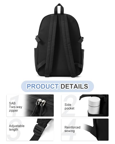 Aesthetic Black School Backpack for Women Men College Backpack With Lots Of Pockets Waterproof Travel Casual Daypack Cute Bookbag For Teens Girls Boys High School Bag - color: B1-black