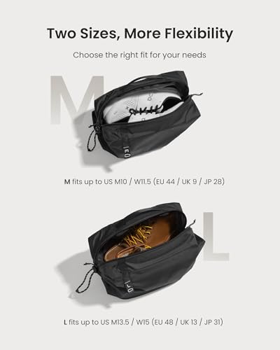 tomtoc Shoe Bag for Travel Packing Storage Gym, Odor-Resistant Travel Packing Organizer Pouch for Backpack Luggage Suitcase, Travel Essentials Fits up to US Men’s 10/ Women’s 11.5, M, 1-Pack - size: Shoe Bag-M