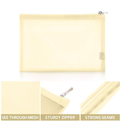EASYFUN Mesh Pouch, Make up Bag with Zipper Cosmetic Organizer Pouch for Daily or Travel to Keep Small Items, 4 PCS Champagne - color: Champagne