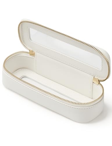 Popvibe Slim Makeup Brush Bag Travel Clear Toiletry Bag for Women Cute White Make Up Bag for Traveling Cosmetic Bag Organizer Waterproof Tansparent Beauty Makeup Case - color: White, style: Slim Sleek