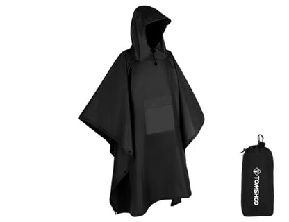 TOMSHOO Multifunctional Raincoat with Hood Hiking Cycling Rain Cover Lightweight Poncho Rain Coat Outdoor Camping Tent Mat - color: Black