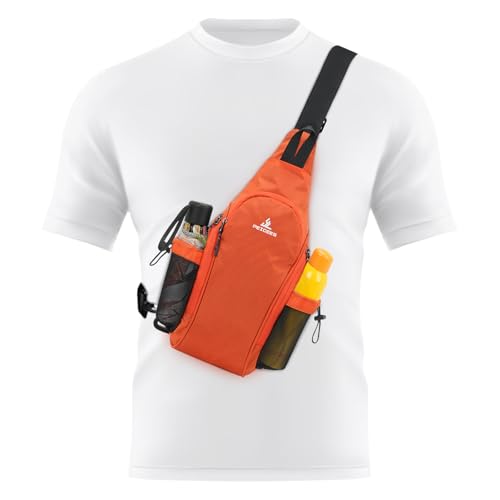 Peicees Small Sling Bag with 2 Bottle Holders (Suitable for 2.5 IN Diameter Bottle), Sling Backpack Crossbody Bag Chest Daypack for Daily Use Travel, Bottle Not Included, Orange - color: Orange