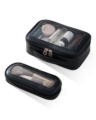 EACHY Clear Makeup Bag Cosmetic Organizer, Waterproof Travel Cosmetic Case with Zipper for Women, Transparent Toiletry and Skincare Pouch, Portable Car or Purse Bag for Travel Essentials - color: Black, size: Medium Slim
