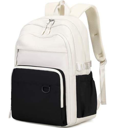 JIANYA Laptop Backpack for College Women Travel Backpack Big Student School Bag, Water Resistant Fits 15.6" Notebook - color: Beige+black
