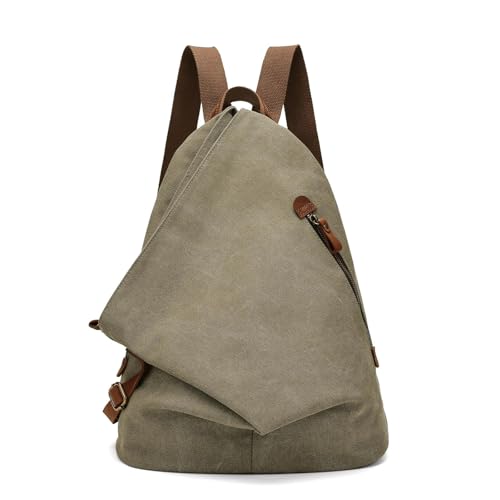 KouLi Buir Canvas Vintage Backpack – Large Casual Daypack Outdoor Travel Rucksack Hiking Backpacks for Men Women - color: Olive Green