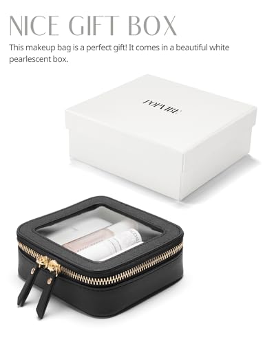 Mini Clear Black Makeup Bag - Cute Square Cosmetic Pouch for Travel with Zipper - For Women & Girls - color: Black, style: Mini Chic