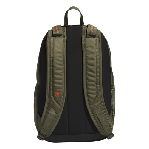 adidas Prime 7 Backpack for Laptop, School and Travel, 37L - color: Olive Strata Green/Impact Orange/2