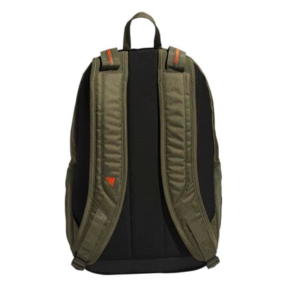adidas Prime 7 Backpack for Laptop, School and Travel, 37L - color: Olive Strata Green/Impact Orange/2