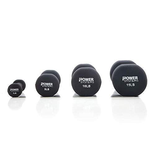 Power Systems Premium Neoprene Dumbbells - Non-Slip Grip and Squared Edges to Prevent Rolling