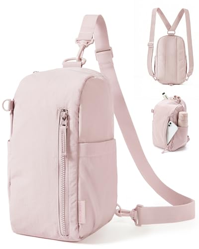 BAGSMART Small Sling Bag for Women, Fast Track Crossbody Bag Mini Backpack purse for Daily Travel Gym - color: Light Pink