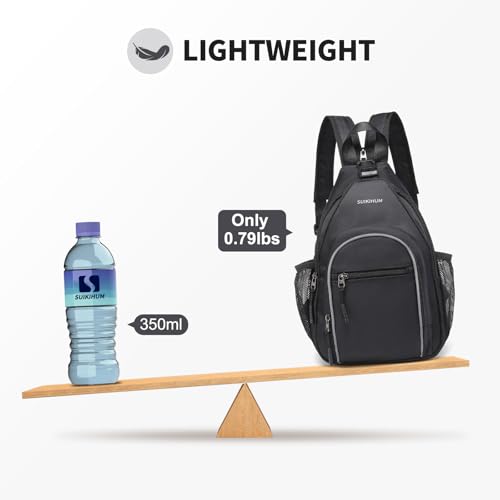 Crossbody Sling Bag with Water Bottle Holder, 8.3" Convertible Small Backpack Anti Theft Daypack, Chest Fanny Pack for Men Women, Black - color: Black