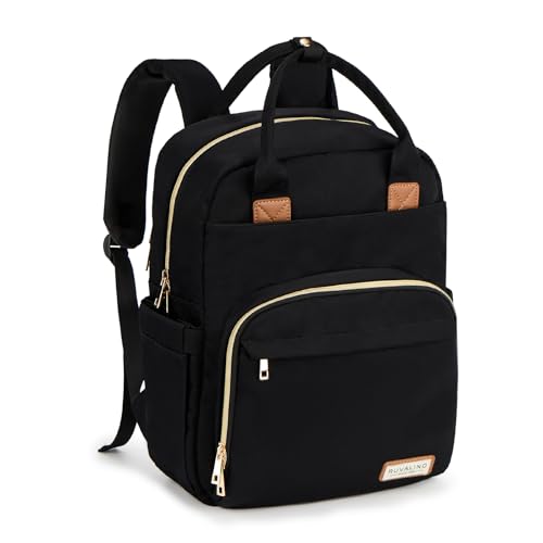 RUVALINO Diaper Bag Backpack, Multifunction Travel Pack Maternity Baby Changing Bags, Large Capacity, Waterproof, Deep Black, Polyester - color: Deep Black