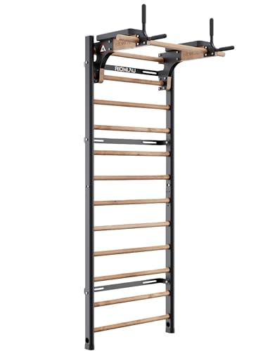 Swedish Ladder Pro, Wood Stall Bar with Push-Through Bar, Adjustable Pull-Up Dip Bar for Adults and Kids, Accessories Bundle, Spring, for Home, School, Physical Therapy and Gymnastics - size: 40"x90“x3"