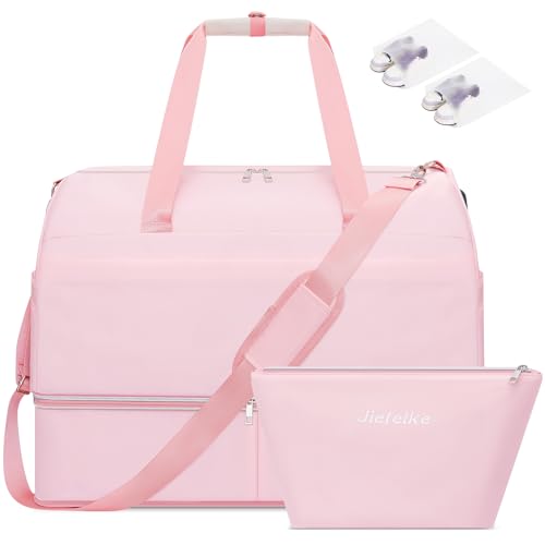 Weekender Bags for Women,Extra large 66L Expandable Travel Duffel Bag with Shoe Compartment,Overnight Bag, Waterproof Pocket,Carry On Backpack for Gym,Hospital,Beach - color: Pink, size: X-Large