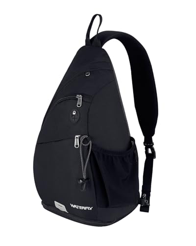 WATERFLY Sling Bag Sling Backpack Small Crossbody Shoulder Bag for Men Women Traveling Cycling Hiking Daypack - color: Black
