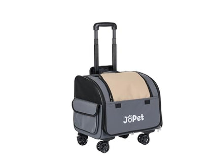 Pet Bag Carrier with Wheels, Pet Backpack with Wheels, Small Dog Carrier, cat Carrier, Detachable Wheels, Travel Bag, Pet Trolley, Soft Sided Carrier with Wheels, Foldable Carrier (Oat Grey) - color: Oat Grey