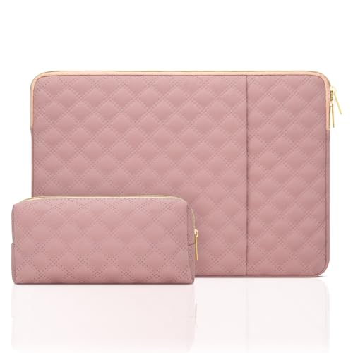 14 Inch Laptop Sleeve Case with Pocket for 14 inch MacBook Pro M1 M2 M3 M4 M5 Laptop Computer, Waterproof Polyester Elegant Laptop Case Pouch with Accessory Bag, Pink - color: Pink, size: 14 Inch