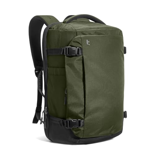 tomtoc Travel Backpack 28L, TSA Friendly Flight Approved Carry-on Luggage, Personal Item Travel Bag, Water-resistant Lightweight Business Rucksack, Durable Bag Fits 16 Inch Laptop - color: Green-ripstop, size: 28L