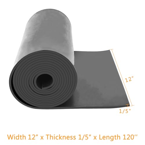 HooTown Solid Rubber Sheets Strips, 12” Wide x 1/5" Thick x 120” Long Neoprene Rubber Rolls Perfect for DIY Gasket Material, Sealing, Liner, Shield, Padding, Mat for Weather Stripping, No Adhesive - size: 12” Wide x 120” Long, style: 1/5" Thick