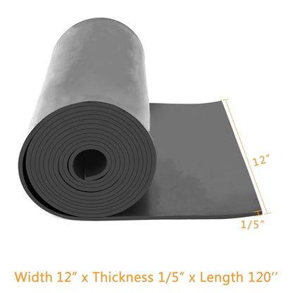HooTown Solid Rubber Sheets Strips, 12” Wide x 1/5" Thick x 120” Long Neoprene Rubber Rolls Perfect for DIY Gasket Material, Sealing, Liner, Shield, Padding, Mat for Weather Stripping, No Adhesive - size: 12” Wide x 120” Long, style: 1/5" Thick