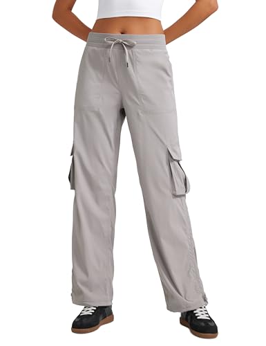 CRZ YOGA Lightweight Cargo Casual Pants for Women 30" - Ruched Straight Leg Travel Athletic Hiking Joggers - color: Dark Chrome, size: X-Small