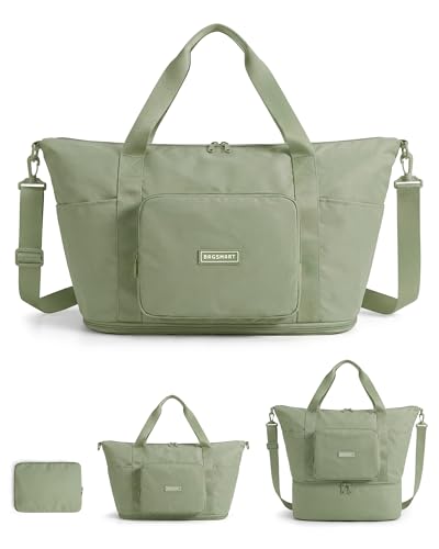 BAGSMART Foldable Travel Bag, 37L Expandable Personal Item Bag, Lightweight Weekender Bags for Women, Water Resistant Extra Carry on for Travel, Grayish Green - color: Grayish green