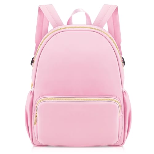 1 Piece Nylon Backpack Kids School Backpack for Toddler Girls Boys Plain Waterproof Preppy Bookbags Travel for Student (Pink) - color: Pink