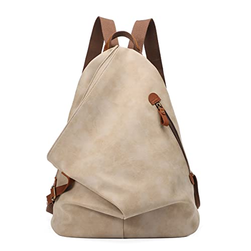 KL928 PU Leather Vintage Backpack – Large Casual Daypack Outdoor Travel Rucksack Hiking Backpacks for Men Women - color: 6882-pu-khaki