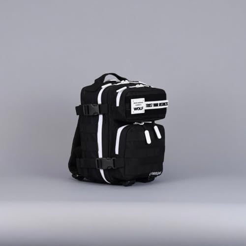 WOLFpak 9L Mini Tactical Backpack for Men & Women | Compact Everyday Carry Bag for Gym, School, Travel | Durable, Water-Resistant Daypack w/Molle System & Patch Panel (Alpha Black White Accents) - color: Alpha Black White Accents