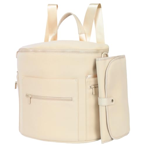 miss fong Neoprene Diaper Bag - Baby Diaper Bag,Large Capacity Neoprene Backpack with Changing Pad Travel Diaper Backpack Tote Backpack with 16 Pockets for Mom & Dad-Beige - color: Neoprene Beige