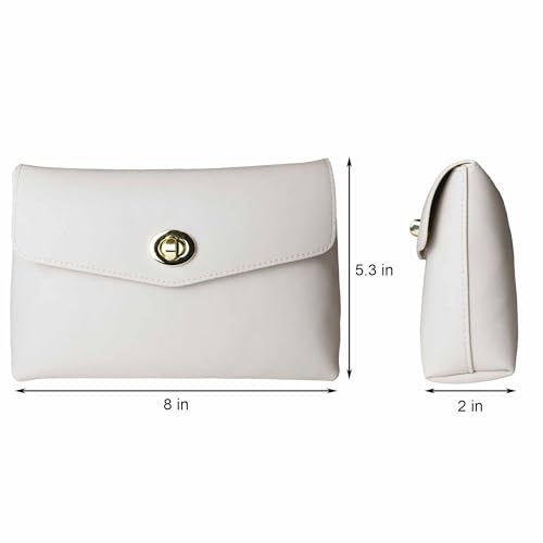 Cosmetic Bag Travel Makeup Pouch Travel Organizer, Zipper Pouch Bags for Women Vegan Leather (No Text, Off White) - color: Off White