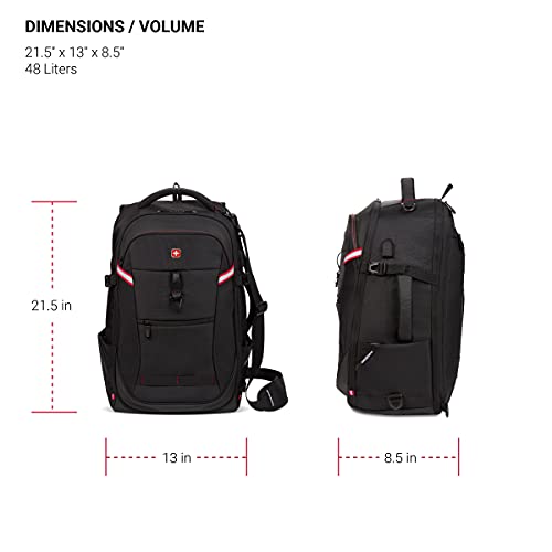 SwissGear 3766 Extra Large 48L Travel Backpack with USB Charging Port, Built-in RFID, Fits 16 Inch Laptop - color: Black, size: 48L