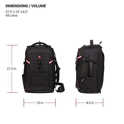 SwissGear 3766 Extra Large 48L Travel Backpack with USB Charging Port, Built-in RFID, Fits 16 Inch Laptop - color: Black, size: 48L