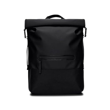 RAINS Trail Rolltop Waterproof Backpack – Black Rolltop Urban Daypack Water Resistant Water Repellent Minimalist Design for Men & Women – 2 Year Warranty - color: Black