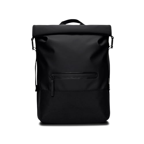 RAINS Trail Rolltop Waterproof Backpack – Black Rolltop Urban Daypack Water Resistant Water Repellent Minimalist Design for Men & Women – 2 Year Warranty - color: Black