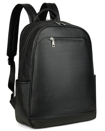 MASINTOR 15.6 inch Leather Laptop Backpack Purse for Women, Designer Travel and Work Bag with Laptop Compartment Black - color: Black