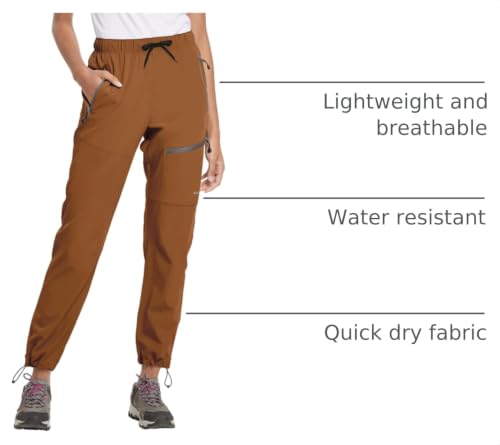 baleaf Women's Hiking Pants Quick Dry Lightweight Water Resistant Elastic Waist Cargo Pants for All Seasons - color: 29''-caramel, size: Medium