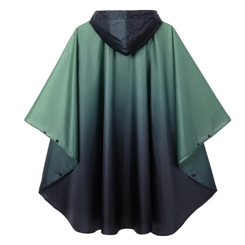 Fashion Hooded Rain Poncho Waterproof Raincoat Jacket with pocket for Women/Men/Adult - color: Gradient Dark Green