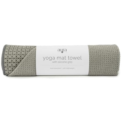 S&T INC. Yoga Mat Towel with Non-Slip Grip, Enhanced Silicone Grip, Soft and Absorbent for Gym, Pilates, and Hot Yoga Mat, 1 Pack, 24 inches x 72 inches, 340GSM, Grey - color: Grey