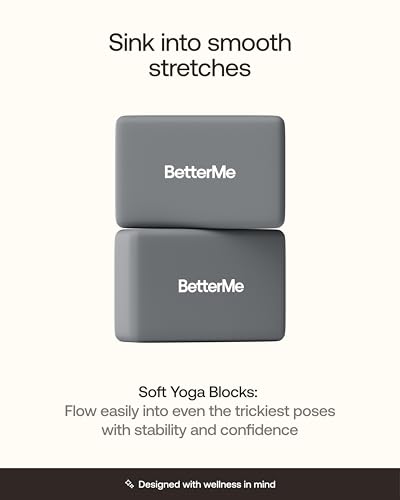 BetterMe Yoga Blocks Set of 2 – High Density Foam Yoga Blocks for Stretching, Pilates & Workouts – Lightweight Non-Slip Exercise Blocks for Flexibility & Balance - color: Stone Gray