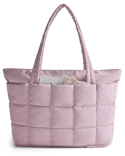 BAGSMART Expandable Tote Bag for Women, Puffer Work Tote Handbag, Quilted Carry On Bag for Travel Gym - color: Purple, size: Large