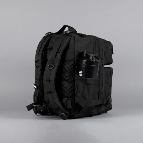 WOLFpak 25L Tactical Gym Backpack (Alpha Black) Durable 1000D Waterproof Oxford Material with MOLLE Webbing, Laptop Pocket & Dual Cup Holders - color: Alpha Black