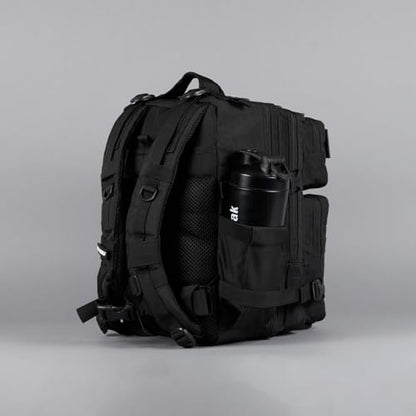 WOLFpak 25L Tactical Gym Backpack (Alpha Black) Durable 1000D Waterproof Oxford Material with MOLLE Webbing, Laptop Pocket & Dual Cup Holders - color: Alpha Black